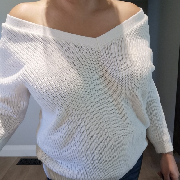 White knit detailed back sweater - Picture 3 of 5